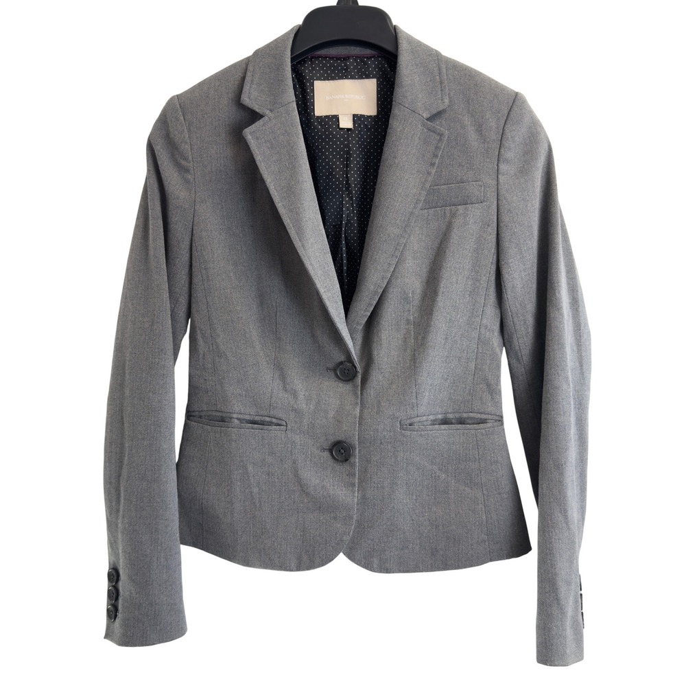 Banana Republic Womens 0 Grey Herringbone Blazer Two Button Career Professional